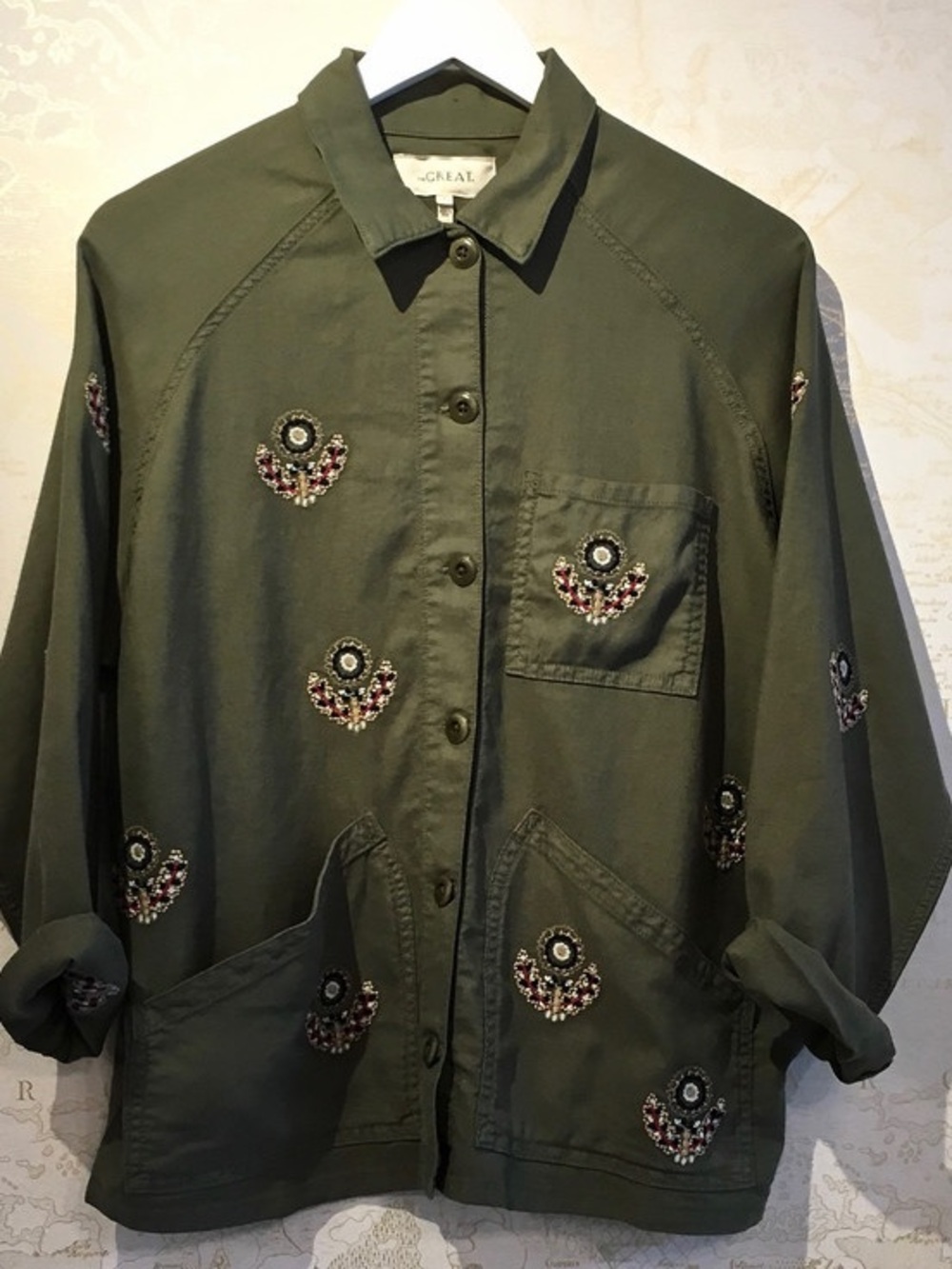 THE GREAT. Olive Embroidered Utility Jacket - Women